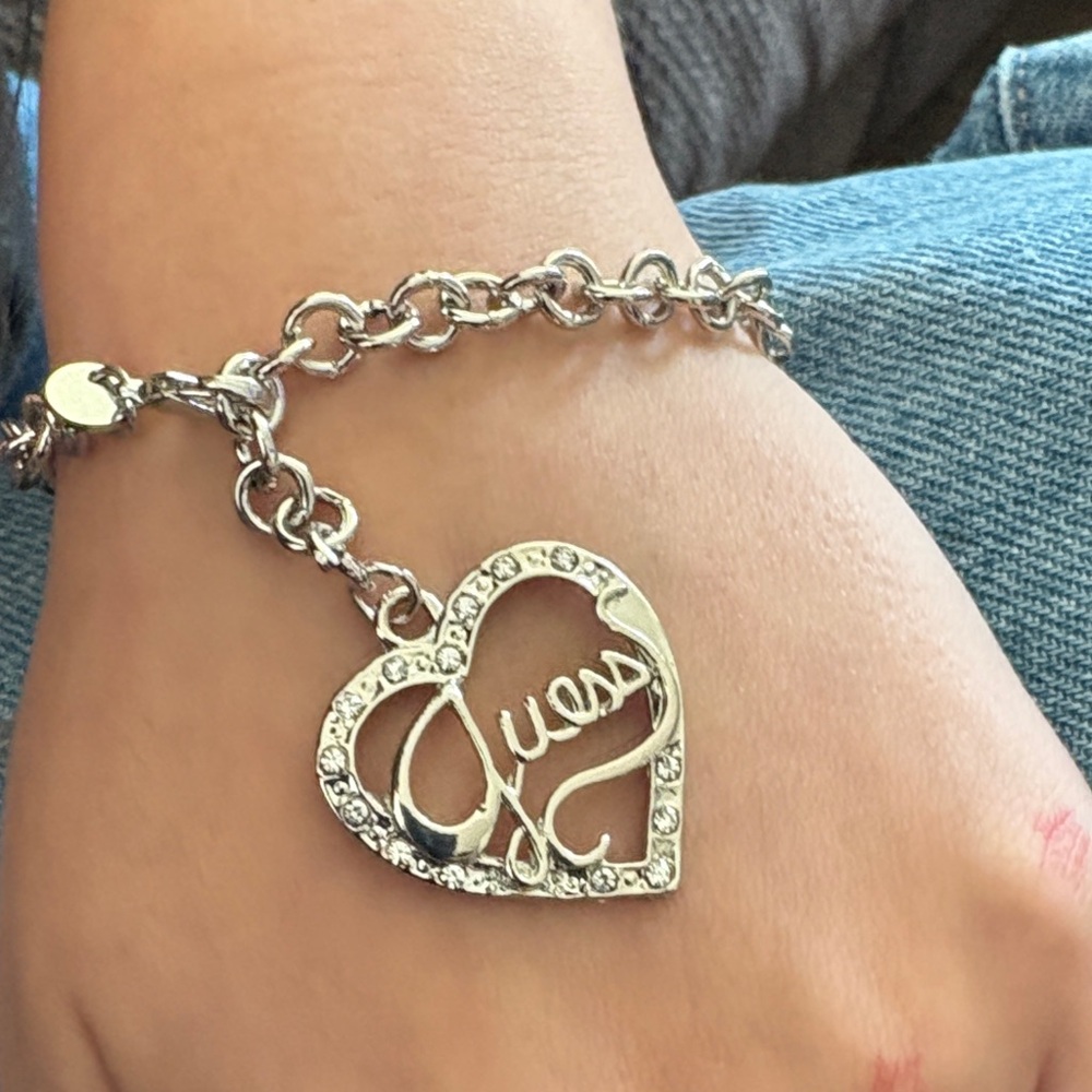 Guess Silver Heart Charm Bracelet